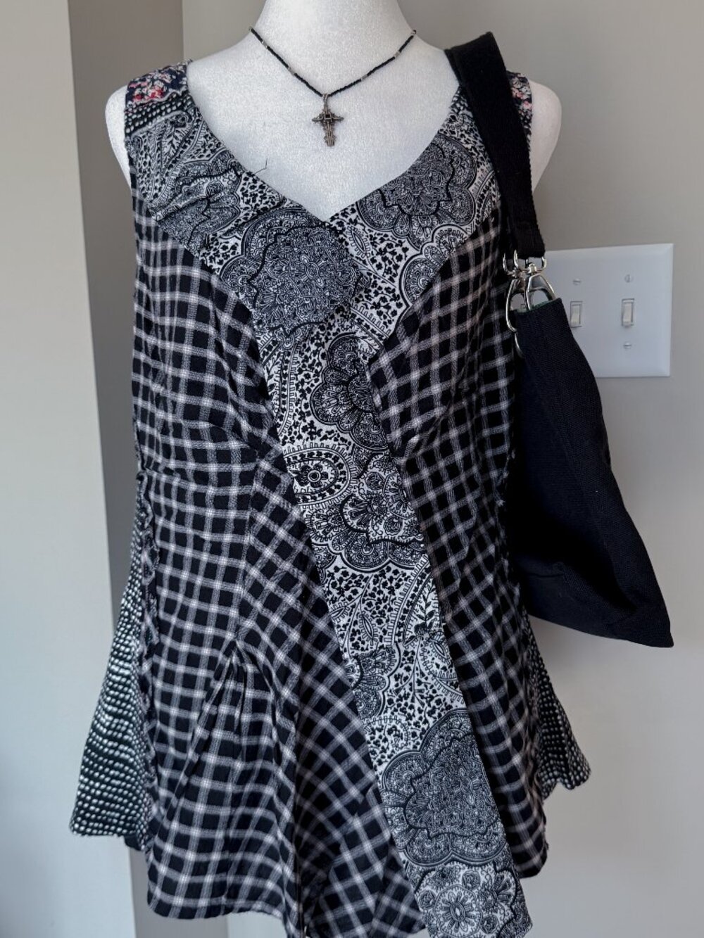 Anthropologie One September Patchwork Paisley Plaid Ruffle Top - Size Large